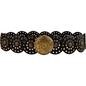 2844 Hollow Wide Disc Belt For Women Out Round Leather Metal Buckle